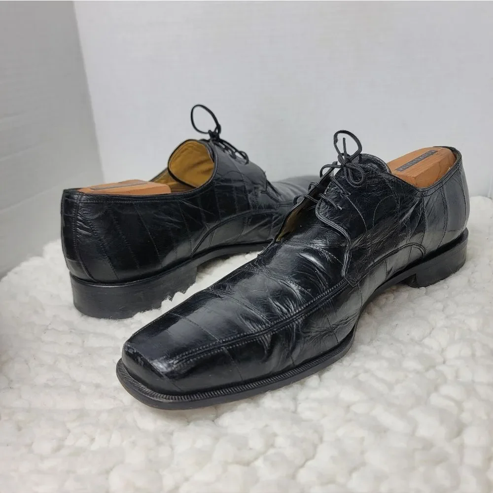 Mezlan Platinum Dinan Men’s 13M Black Eel Skin Leather Dress Shoes Made In Spain